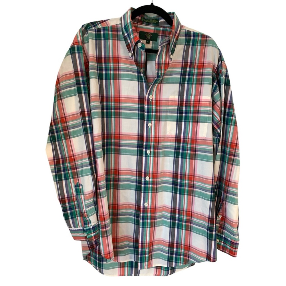 Vtg Embassy‎ Row Plaid Collared Button Up Shirt Red Green Striped Men’s Sz L